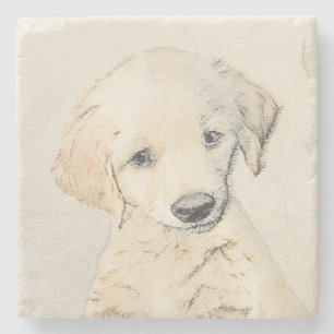 Golden Retriever Puppy Painting - Original Dog Art Stone Coaster