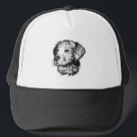 Golden retriever puppy portrait in black and white trucker hat<br><div class="desc">Golden retriever puppy portrait in black and white</div>