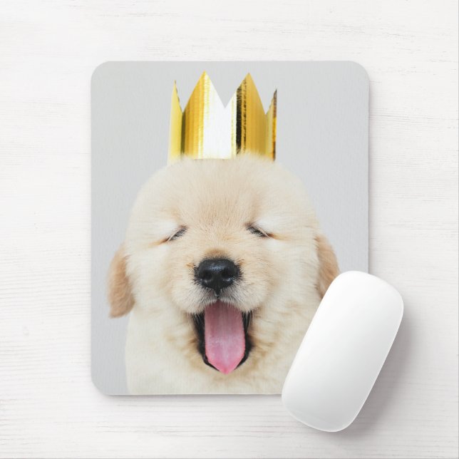 Golden Retriever Puppy Sleepy in Crown Mouse Pad (With Mouse)