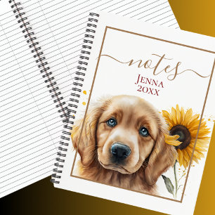 Golden Retriever Puppy Sunflower Personalised Notebook