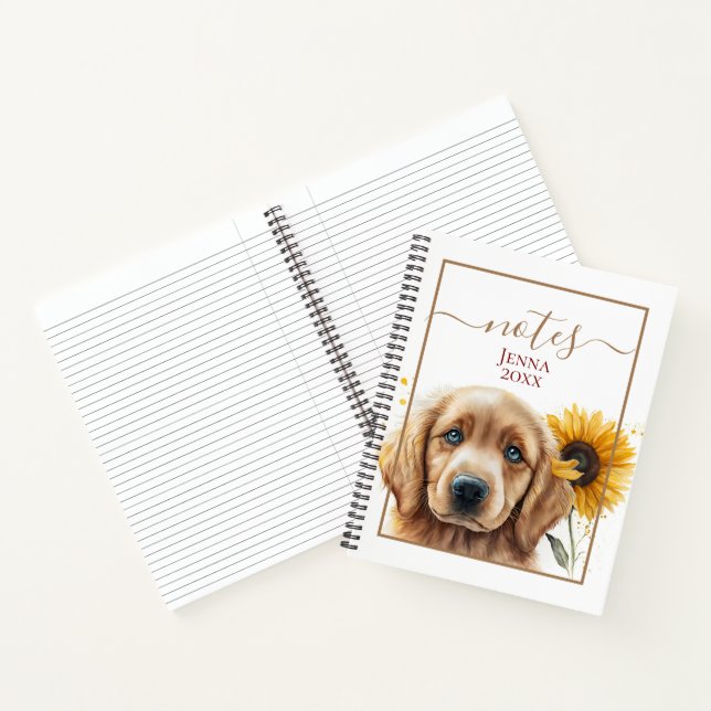Golden Retriever Puppy Sunflower Personalised Notebook (Inside)