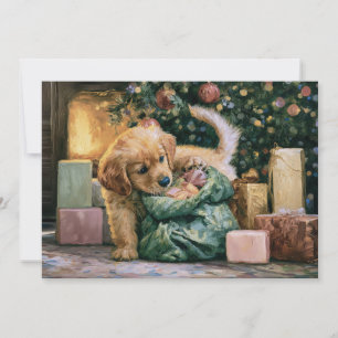 Golden Retriever Puppy Tree Christmas  Holiday Card