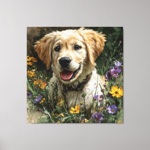 Golden Retriever Puppy Wildflower Meadow Joy Canvas Print