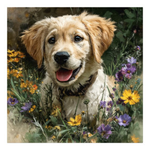 Golden Retriever Puppy Wildflower Meadow Joy Photo Print