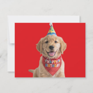 Golden retriever puppy wishing happy birthday card