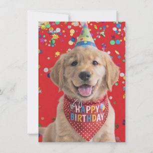 Golden retriever puppy wishing happy birthday holiday card