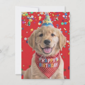 Golden retriever puppy wishing happy birthday holiday card