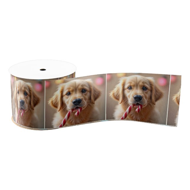 Golden Retriever Puppy With a Candy Cane Grosgrain Ribbon (Spool)