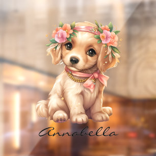 Golden Retriever Puppy With Flowers Custom Name