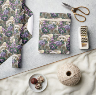 Golden Retriever Puppy With Lilacs Wrapping Paper