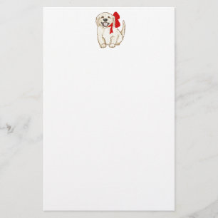 Golden Retriever Puppy with Red Ribbon Stationery