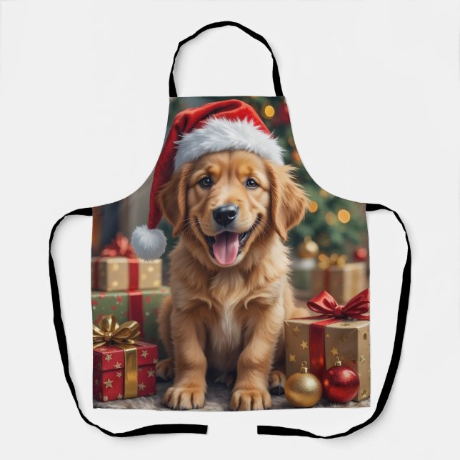 Golden Retriever Puppy's First Christmas Festive Apron (Front)