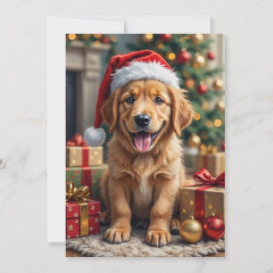Golden Retriever Puppy's First Christmas Festive Holiday Card