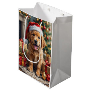 Golden Retriever Puppy's First Christmas Festive Medium Gift Bag
