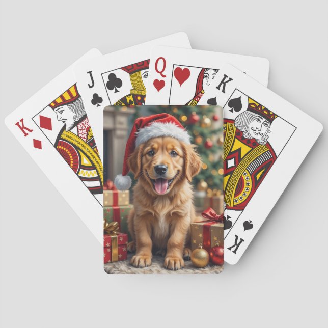 Golden Retriever Puppy's First Christmas Festive Playing Cards (Back)