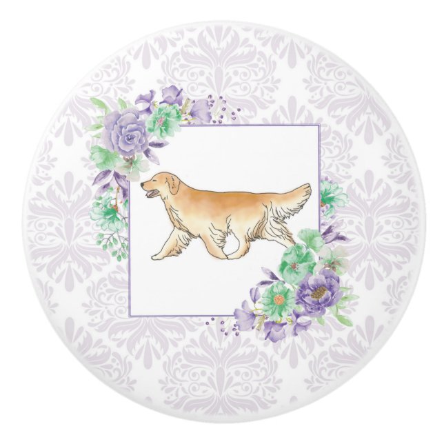 Golden Retriever Purple Ceramic Knob (Front)