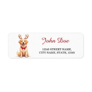 Golden Retriever Reindeer Christmas Return Address
