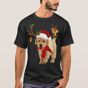Golden Retriever Reindeer Light Santa Christmas Fu T-Shirt