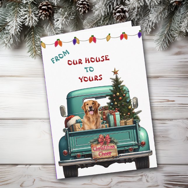Golden Retriever Retro Farm Truck Christmas Card (Creator Uploaded)