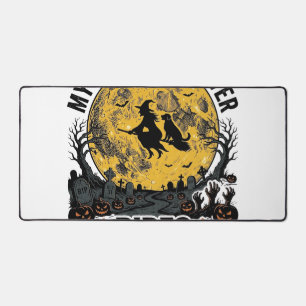 Golden Retriever Rides Shotgun Halloween Witch Art Desk Mat