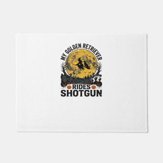 Golden Retriever Rides Shotgun Halloween Witch Art Doormat