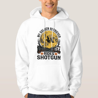Golden Retriever Rides Shotgun Halloween Witch Art Hoodie