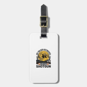 Golden Retriever Rides Shotgun Halloween Witch Art Luggage Tag