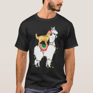 Golden Retriever Riding Llama Lights Santa Christ T-Shirt
