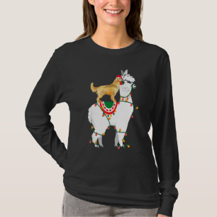Golden Retriever Riding Llama Lights Santa  Christ T-Shirt