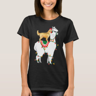 Golden Retriever Riding Llama Lights Santa Christ T-Shirt