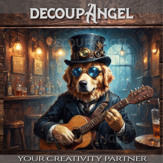 Golden Retriever Rockstar - Hor. - Decoupage - Tissue Paper (Creator Uploaded)