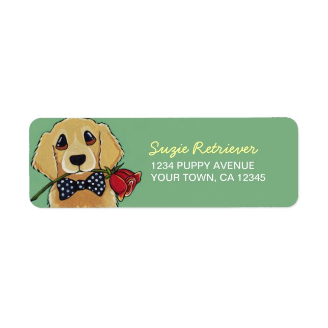 Golden Retriever & Rose | Dog Return Address Label (Front)