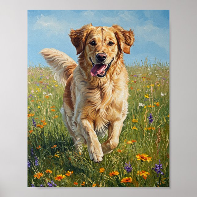 Golden Retriever Run | Impressionist Art Poster (Front)