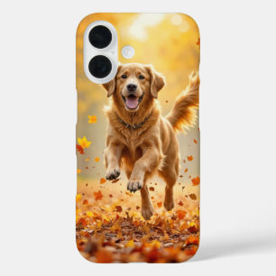 Golden Retriever Running In Autumn Woods iPhone 16 Case