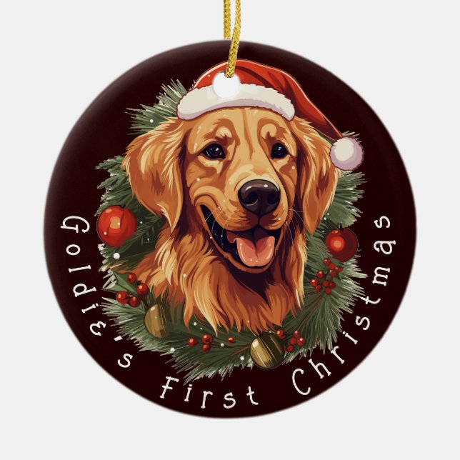 Golden Retriever’s First Christmas Ceramic Tree Decoration (Front)