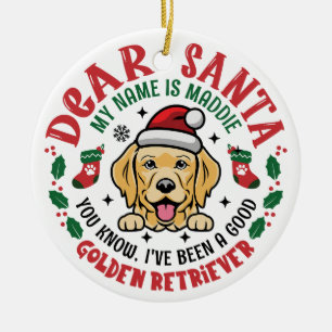 Golden Retriever Santa Christmas Custom Name Ceramic Tree Decoration