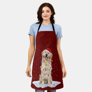 Golden retriever Santa Christmas Tree Lights Xmas Apron