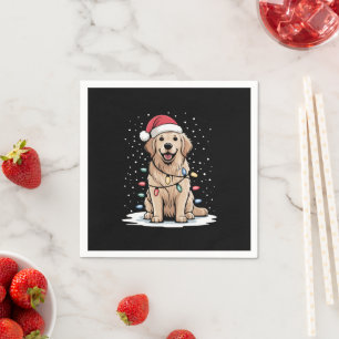 Golden Retriever Santa Christmas Tree Lights Xmas Napkin