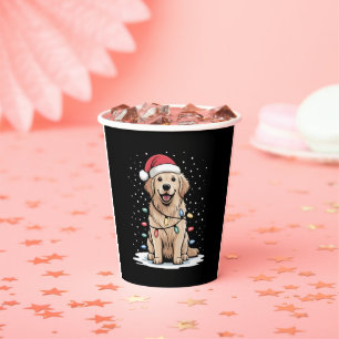 Golden Retriever Santa Christmas Tree Lights Xmas Paper Cups