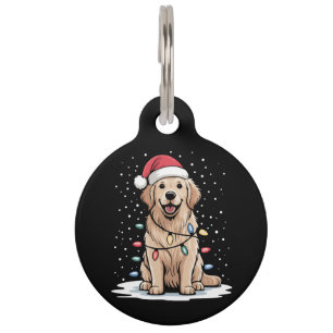 Golden Retriever Santa Christmas Tree Lights Xmas Pet Tag