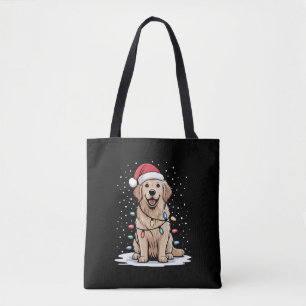 Golden Retriever Santa Christmas Tree Lights Xmas Tote Bag