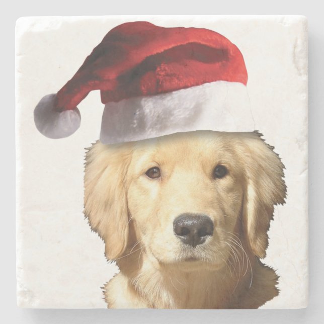 Golden Retriever Santa Claus Stone Coaster (Front)