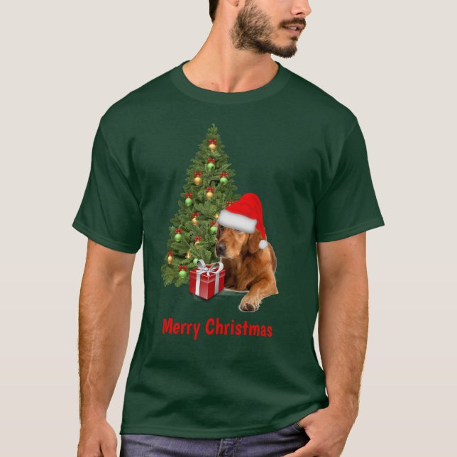 Golden Retriever Santa Dog Christmas T-Shirt (Front)