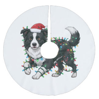 Golden Retriever Santa Hat Christmas Lights Funny Brushed Polyester Tree Skirt