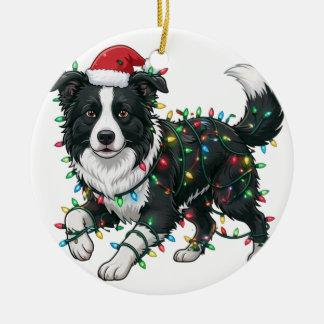 Golden Retriever Santa Hat Christmas Lights Funny Ceramic Tree Decoration
