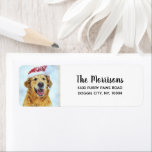 Golden Retriever Santa Hat, Custom Return Address<br><div class="desc">The perfect return address label for Golden Retriever lovers and owners. Design features a Golden Retriever wearing a Santa hat with a snowy background. Add your name and address to customise.  Great for all your holiday and winter envelopes.</div>