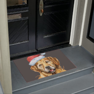 Golden Retriever Santa Hat Doormat