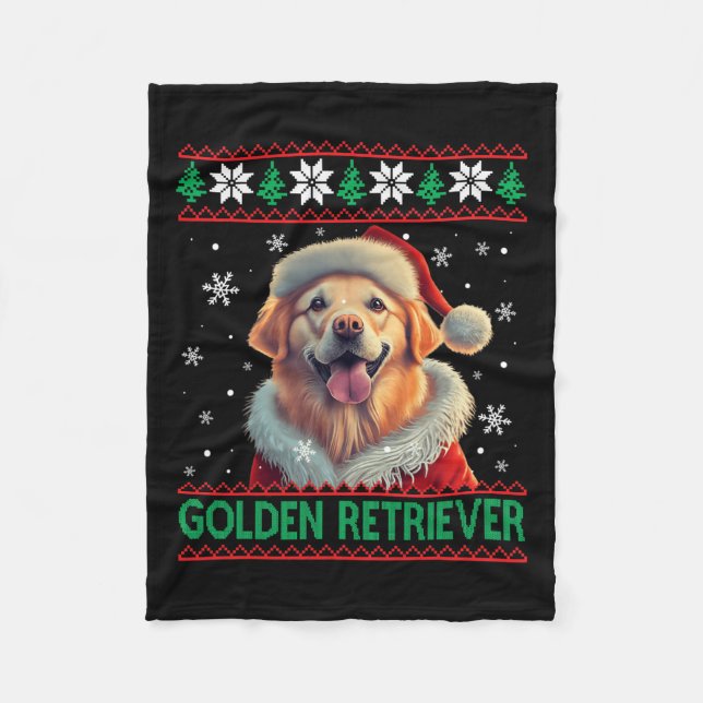 Golden Retriever Santa Hat Ugly Christmas  Fleece Blanket (Front)