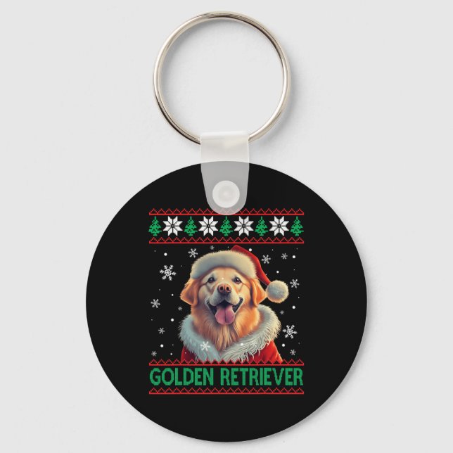 Golden Retriever Santa Hat Ugly Christmas  Key Ring (Front)