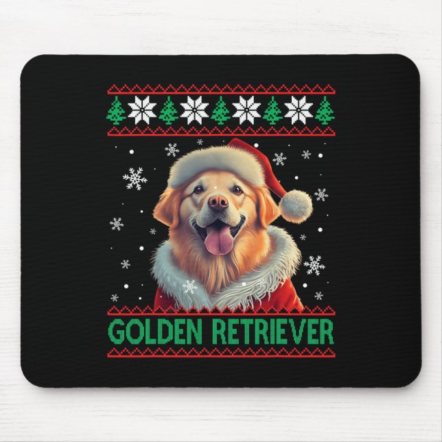 Golden Retriever Santa Hat Ugly Christmas  Mouse Pad (Front)